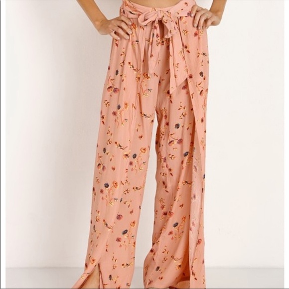 Faithfull The Brand Floral Printed Wide Leg Pants Tie Front High Waist - Picture 5 of 10